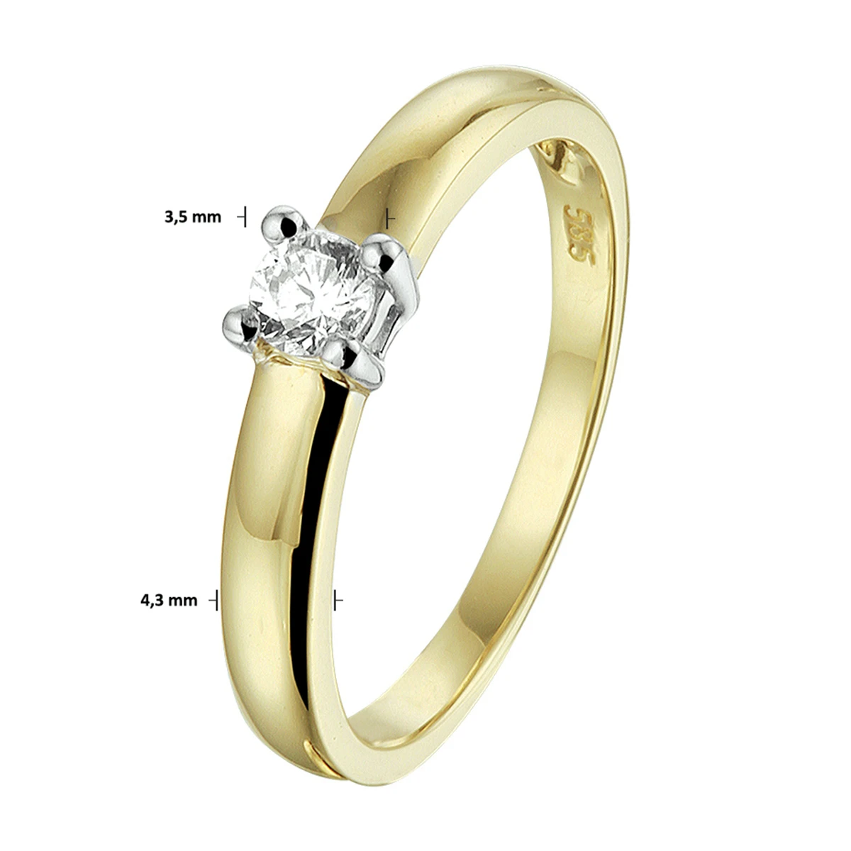 ring zirkonia 14K bicolor goud geel/wit