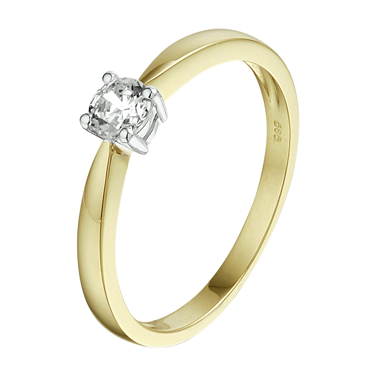 ring zirkonia 14K bicolor goud geel/wit