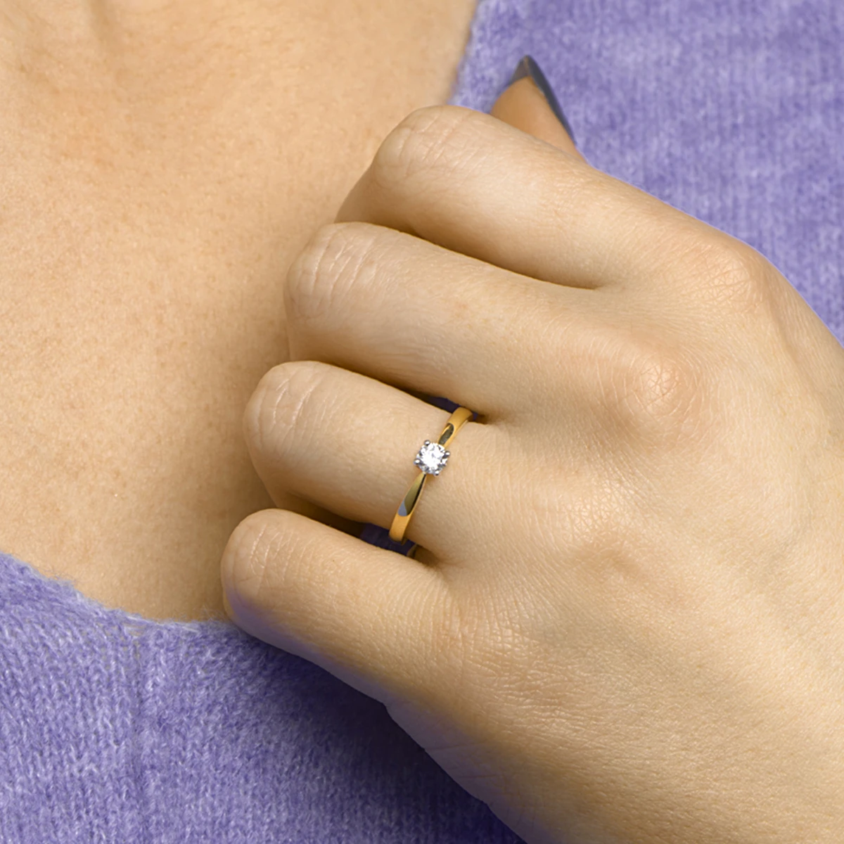ring zirkonia 14K bicolor goud geel/wit
