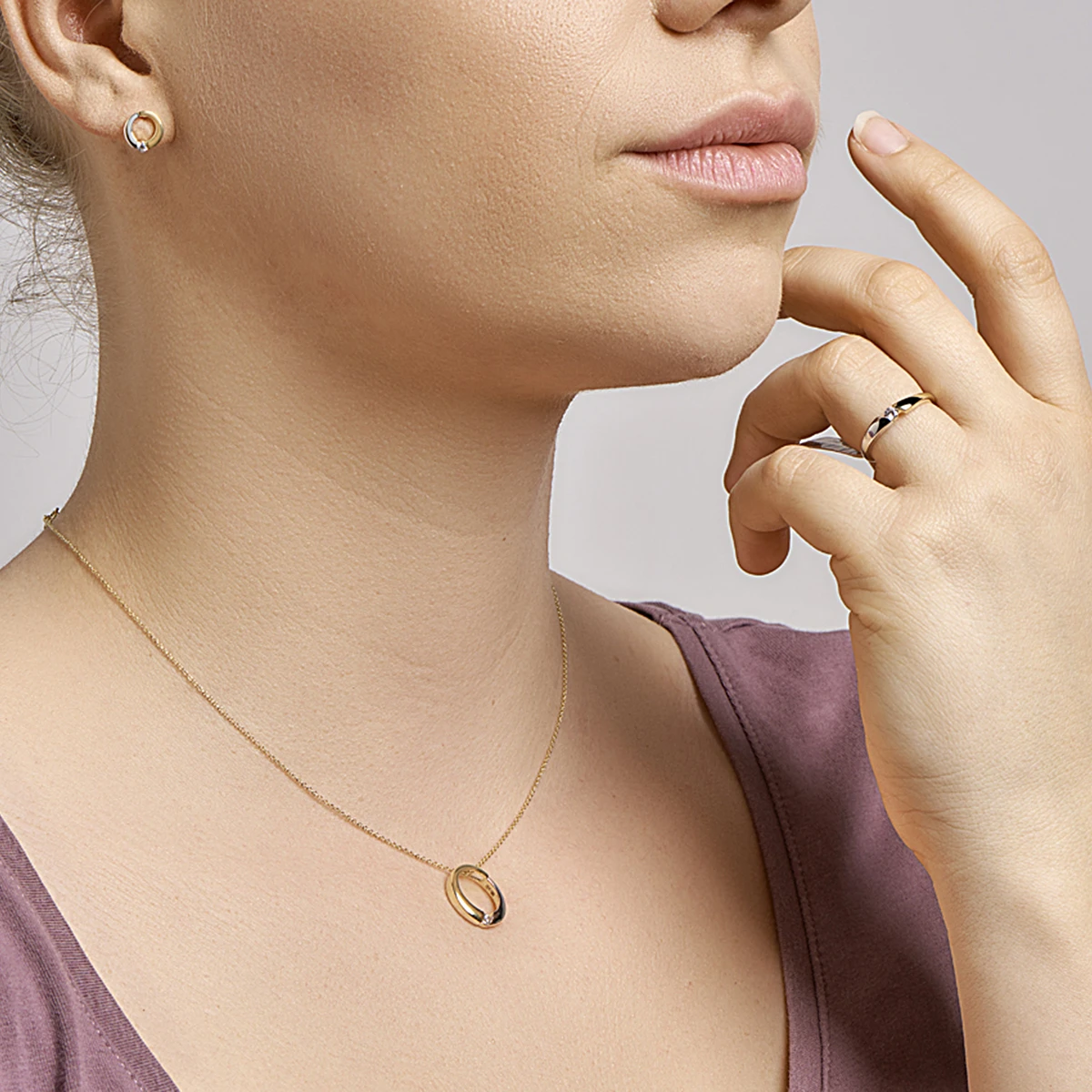 ring zirkonia 14K bicolor goud geel/wit