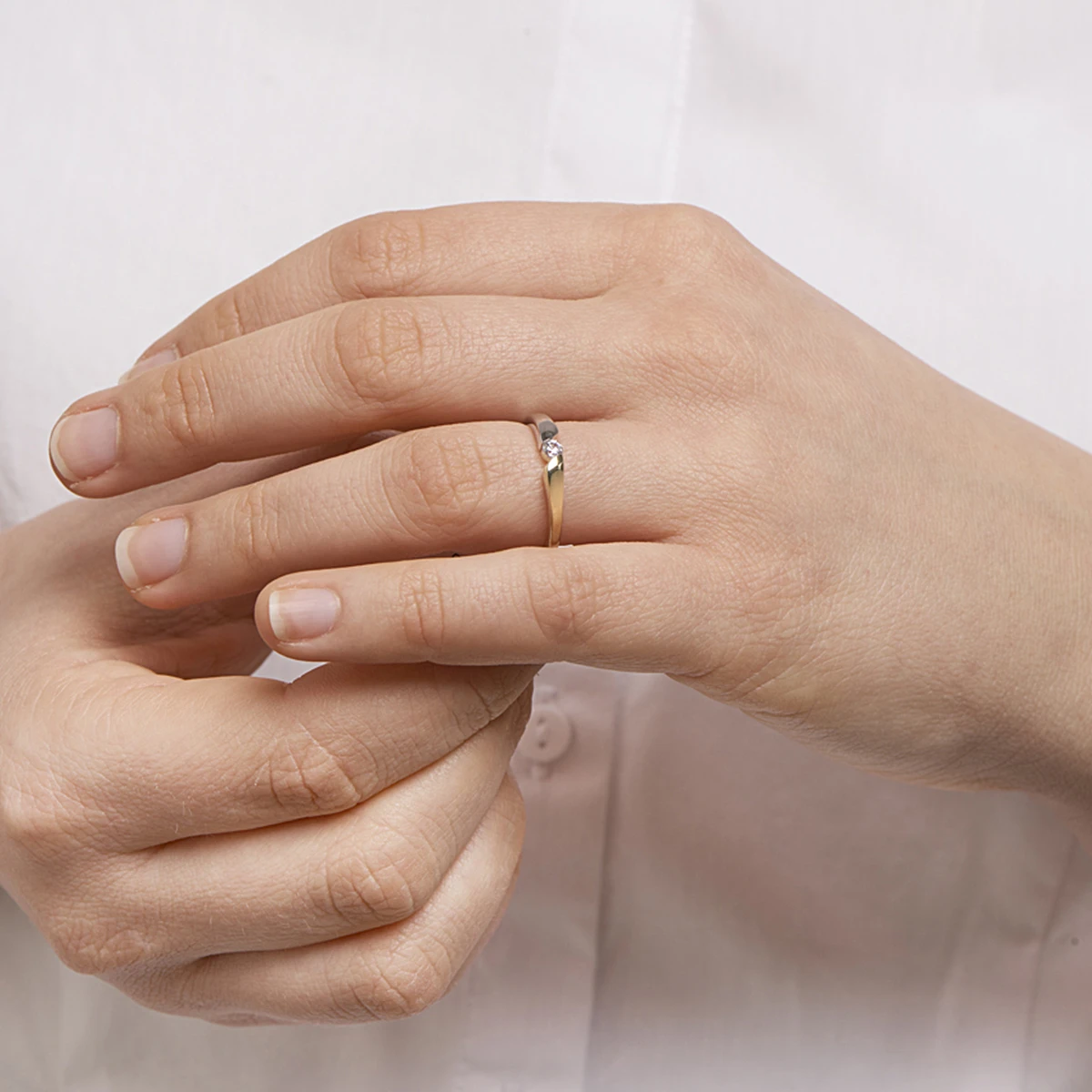 ring zirkonia 14K bicolor goud geel/wit