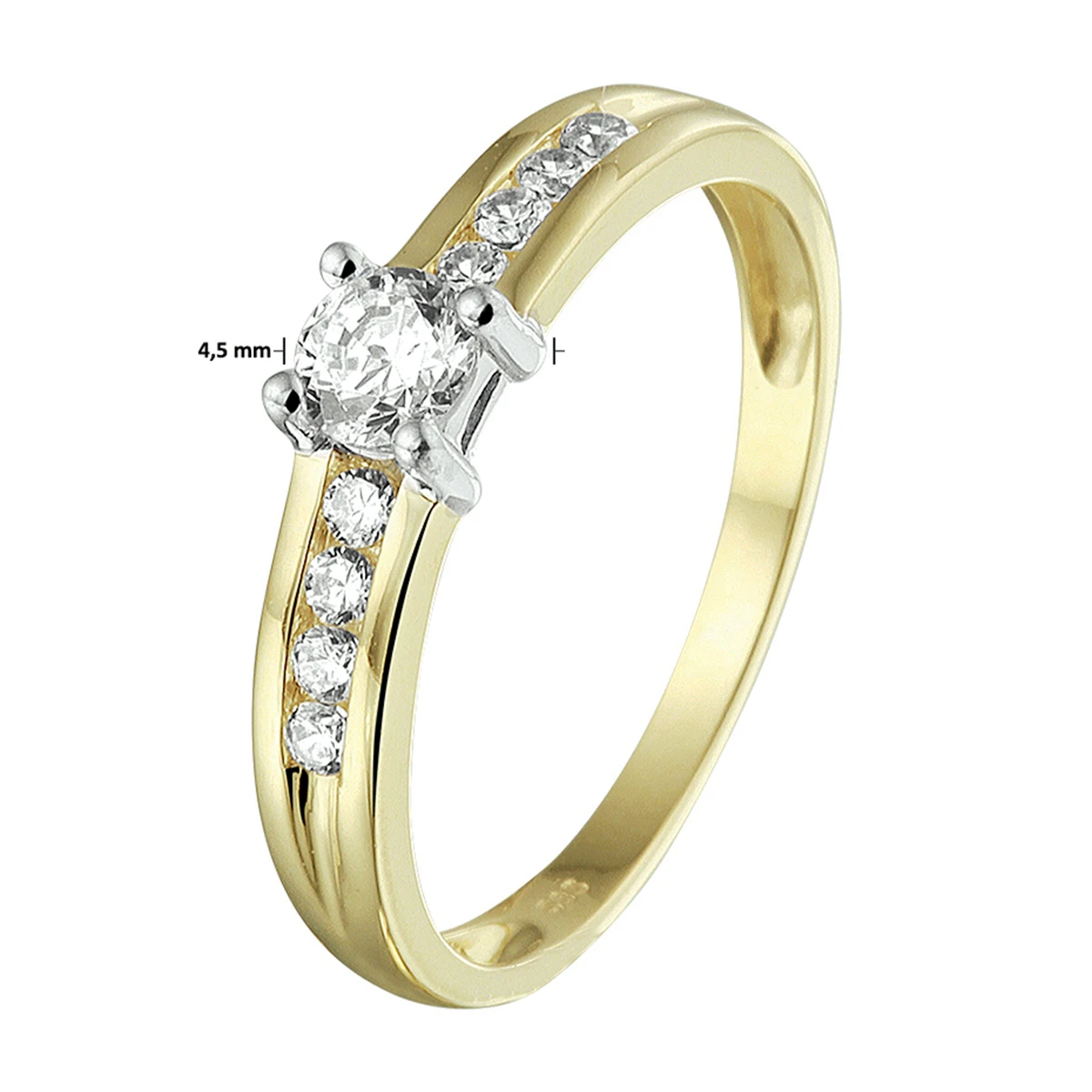 ring zirkonia 14K bicolor goud geel/wit