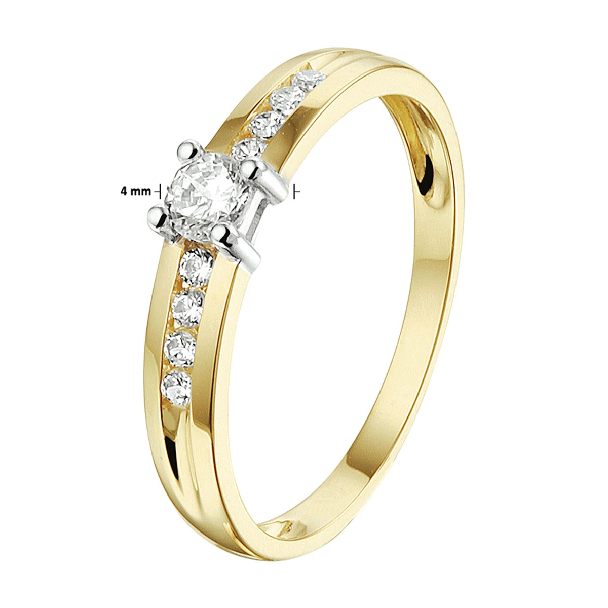 ring zirkonia 14K bicolor goud geel/wit
