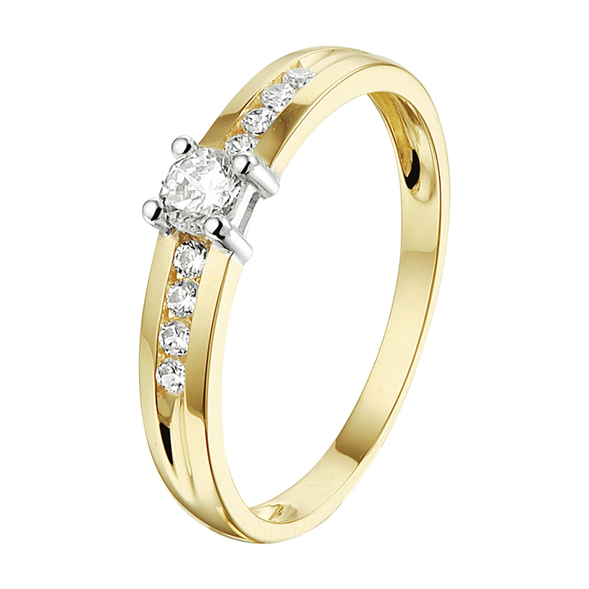 ring zirkonia 14K bicolor goud geel/wit