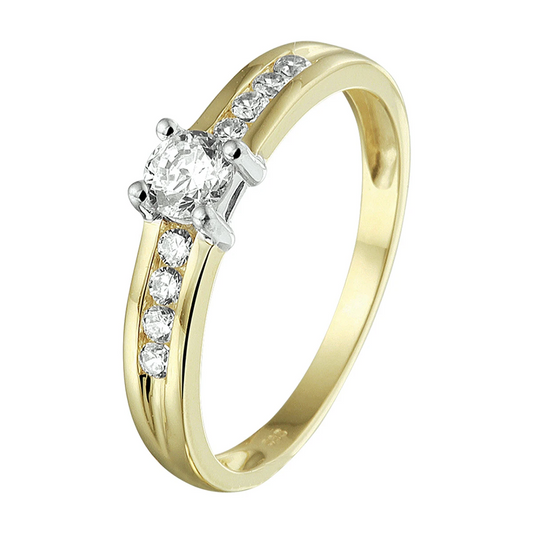 ring zirkonia 14K bicolor goud geel/wit