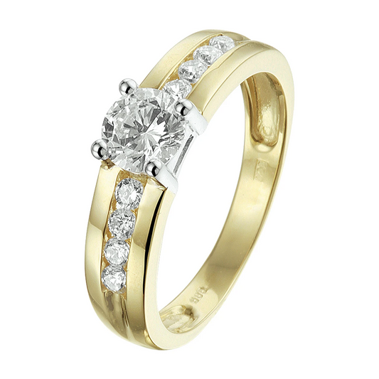 ring zirkonia 14K bicolor goud geel/wit
