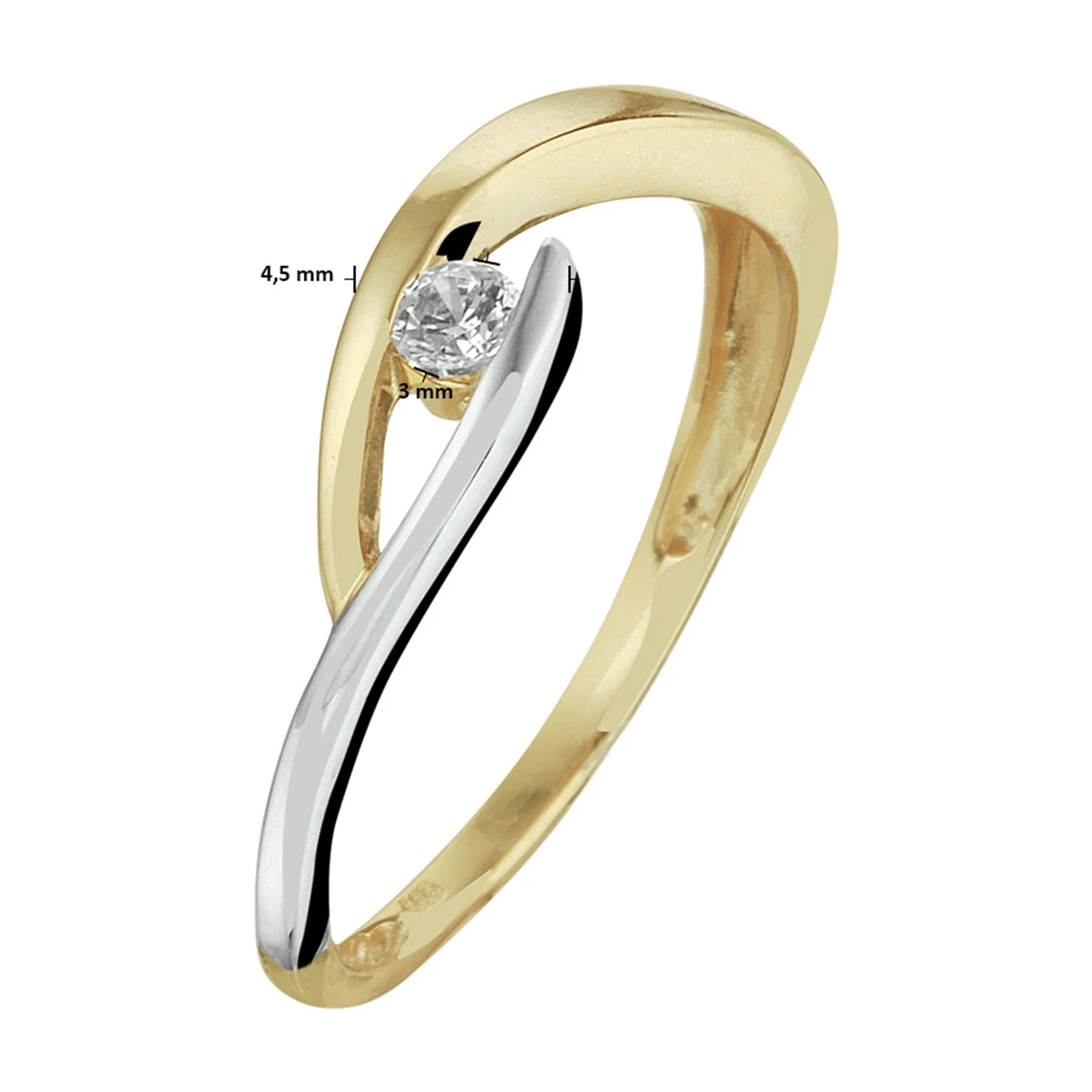 ring zirkonia 14K bicolor goud geel/wit