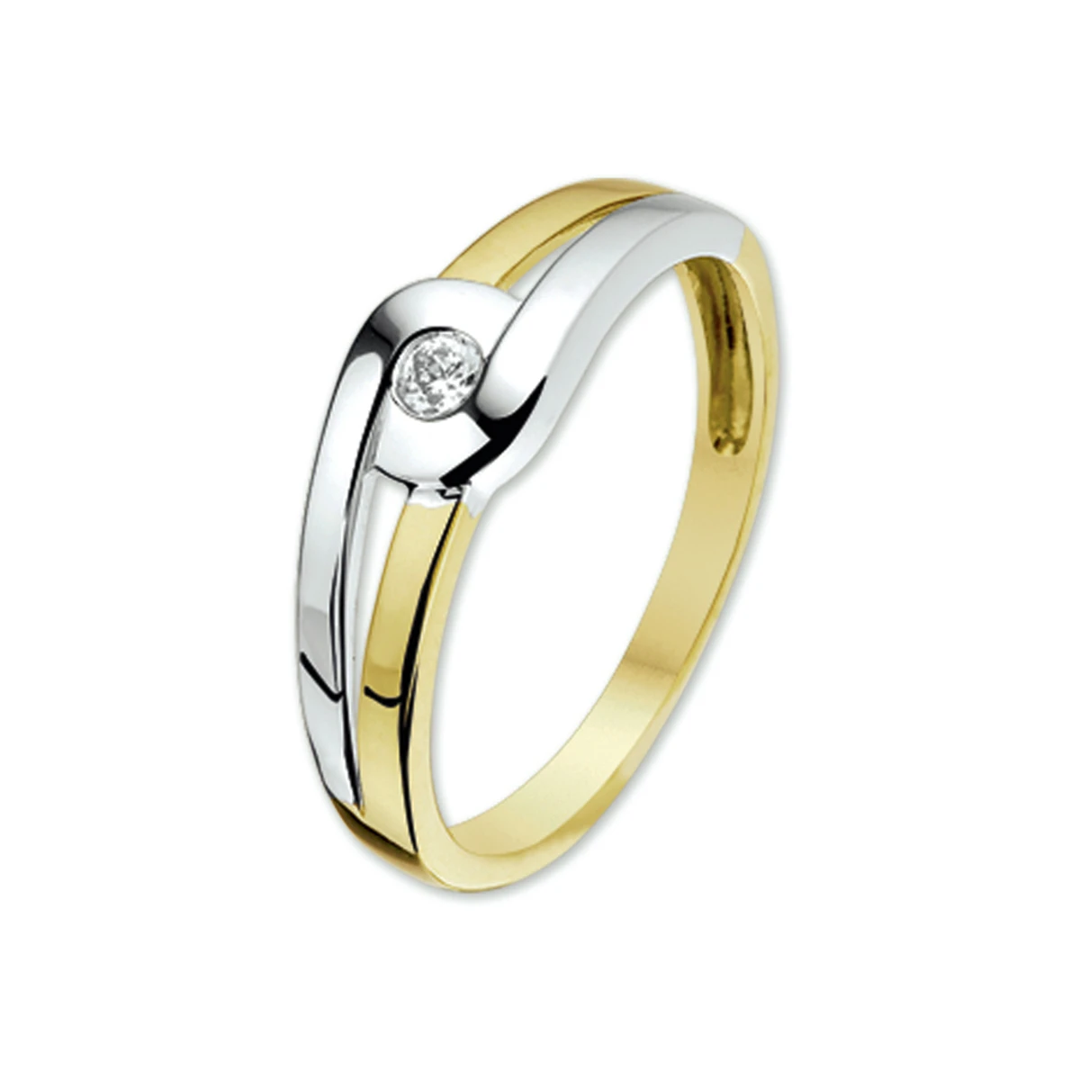 ring zirkonia 14K bicolor goud geel/wit