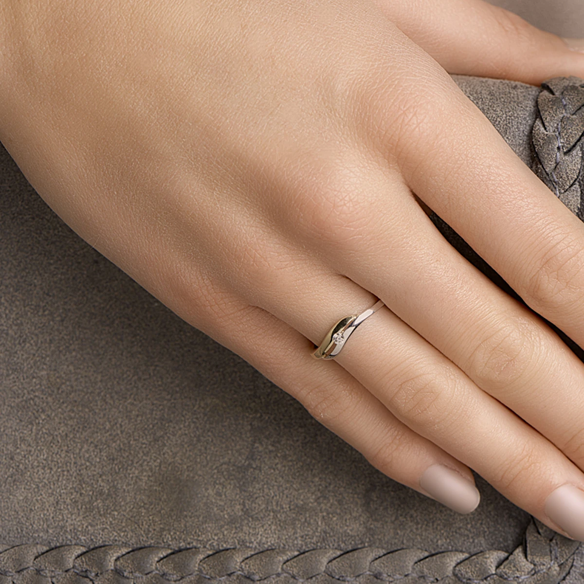 ring zirkonia 14K bicolor goud geel/wit