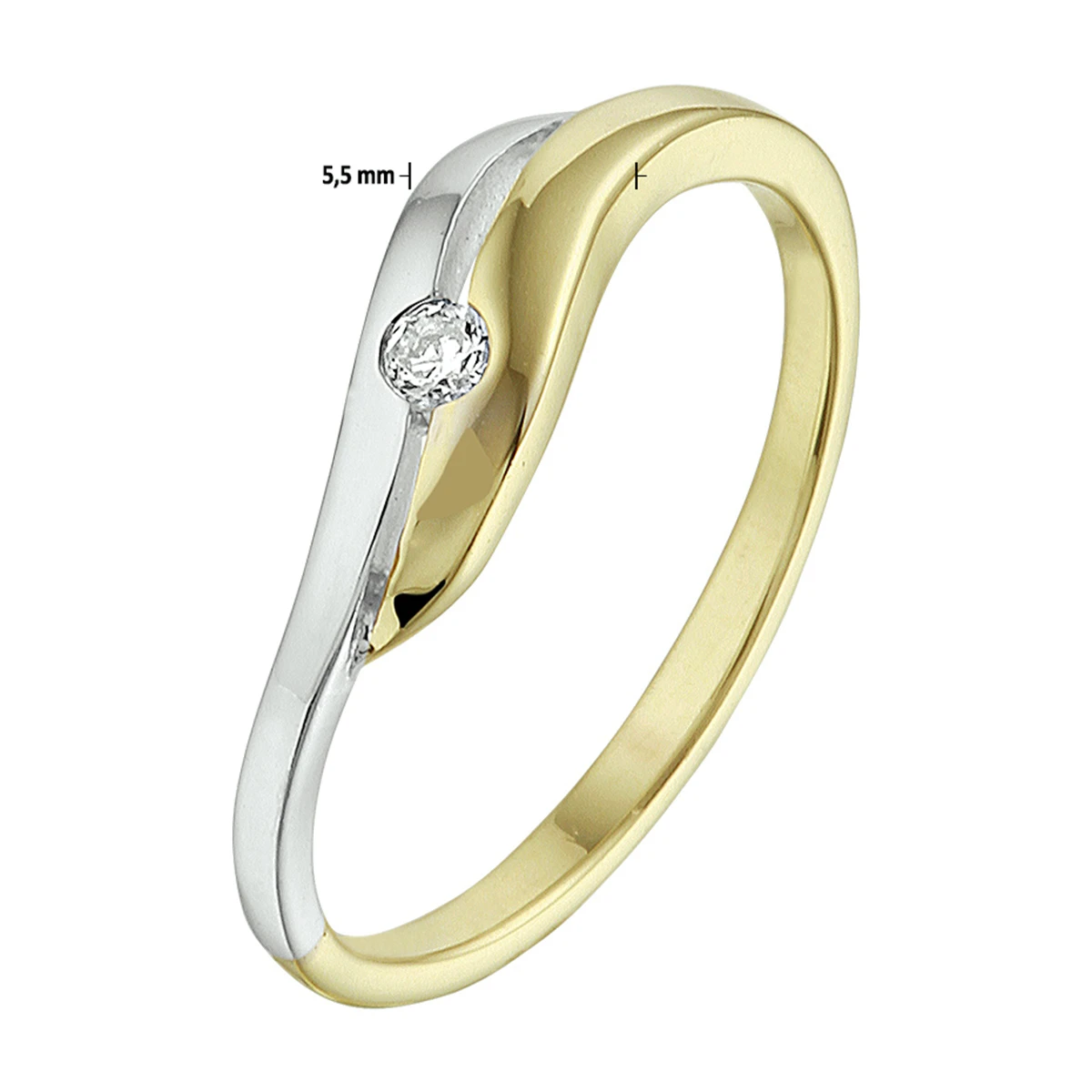 ring zirkonia 14K bicolor goud geel/wit