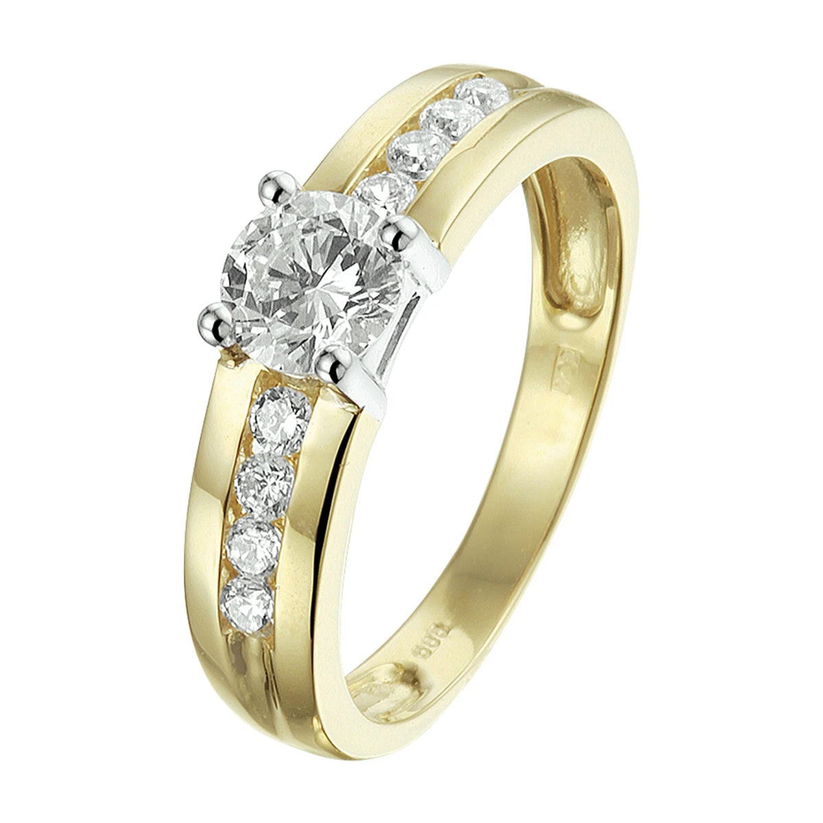 ring zirkonia 14K bicolor goud geel/wit