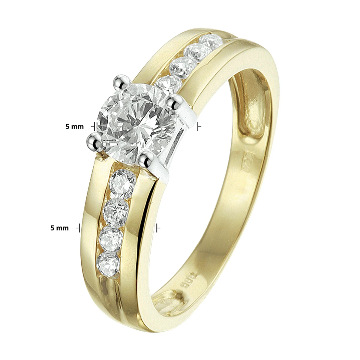 ring zirkonia 14K bicolor goud geel/wit