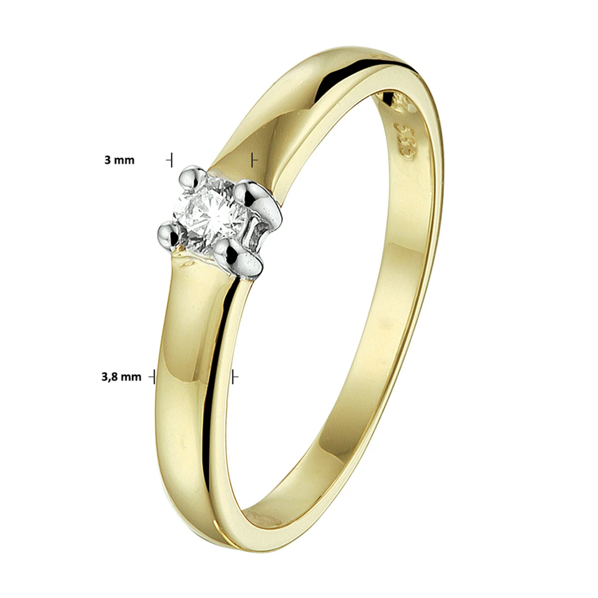 ring zirkonia 14K bicolor goud geel/wit