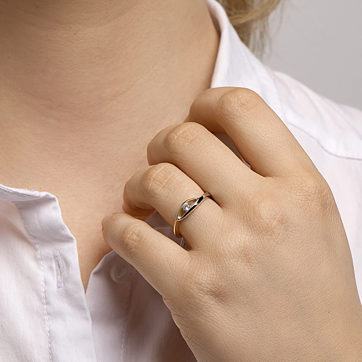 ring zirkonia 14K bicolor goud geel/wit
