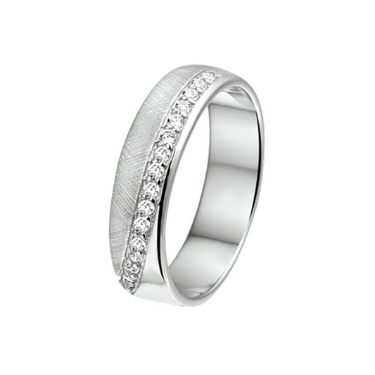 ring zirkonia en gescratcht zilver gerhodineerd