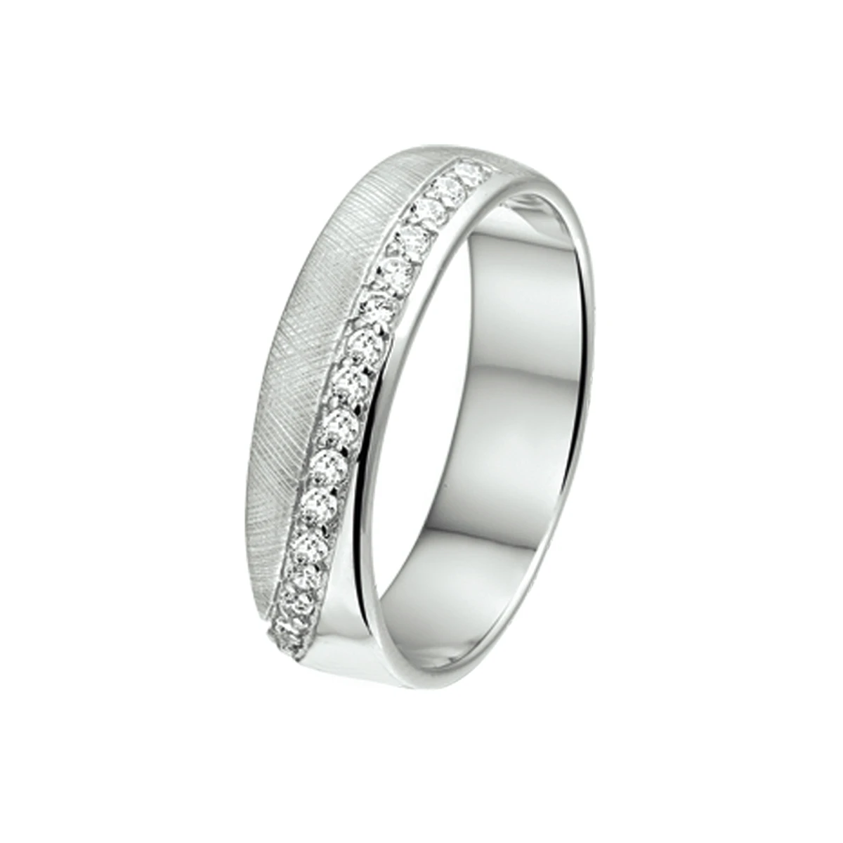 ring zirkonia en gescratcht zilver gerhodineerd