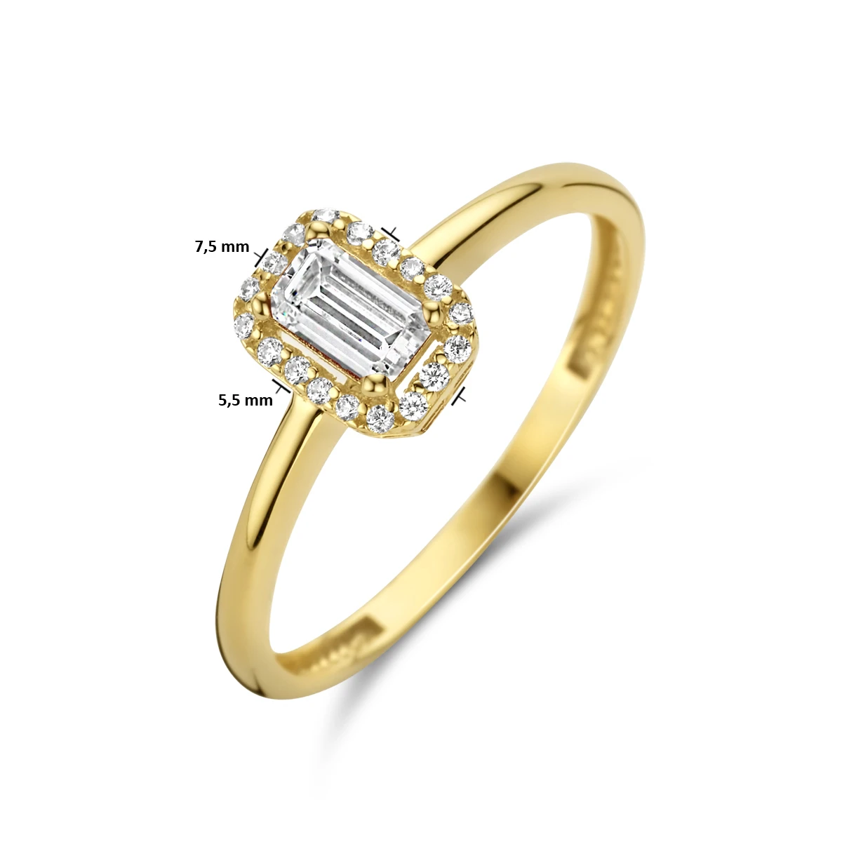 ring zirkonia halo 14K geelgoud