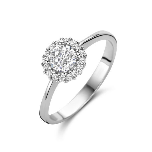 ring zirkonia halo zilver gerhodineerd