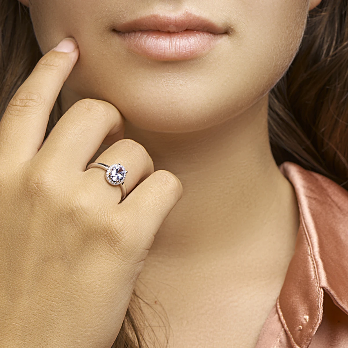 ring zirkonia halo zilver gerhodineerd