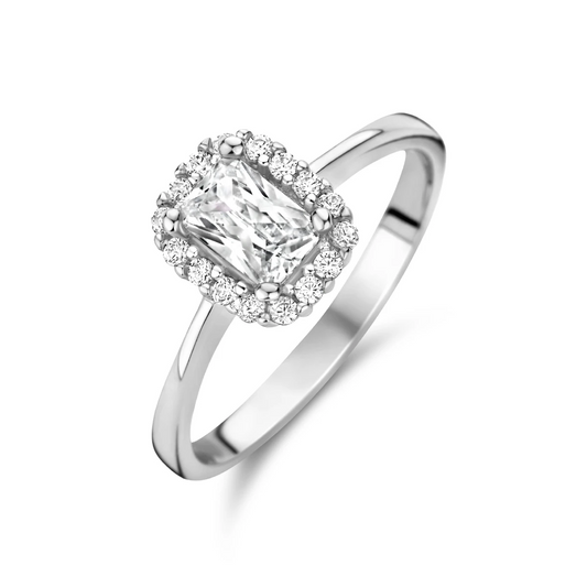 ring zirkonia halo zilver gerhodineerd