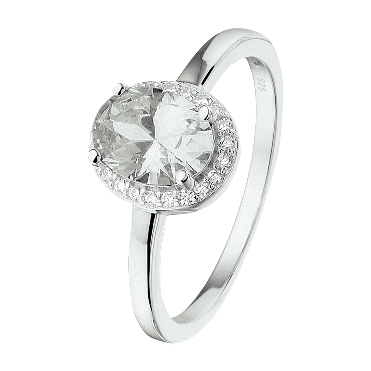 ring zirkonia halo zilver gerhodineerd