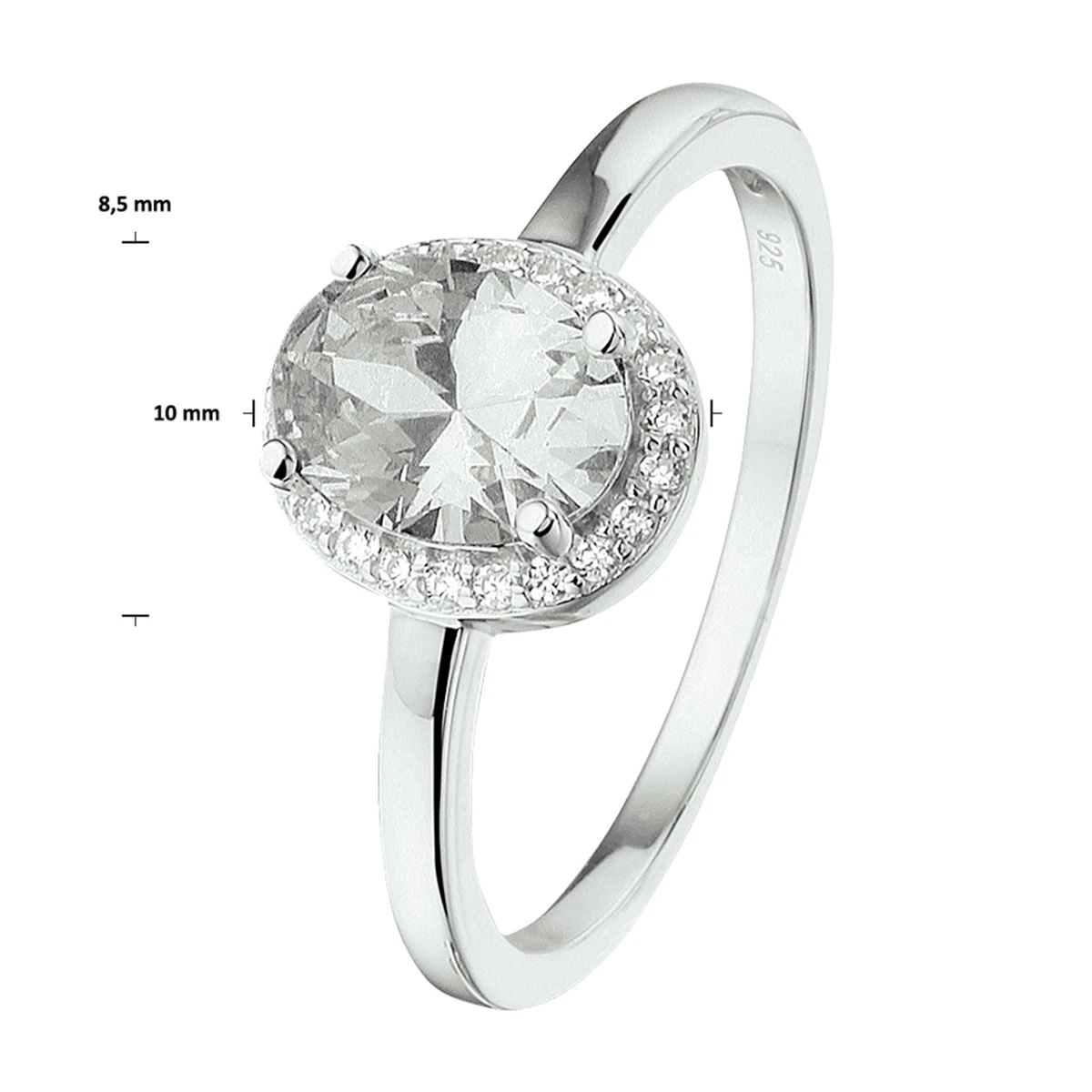 ring zirkonia halo zilver gerhodineerd