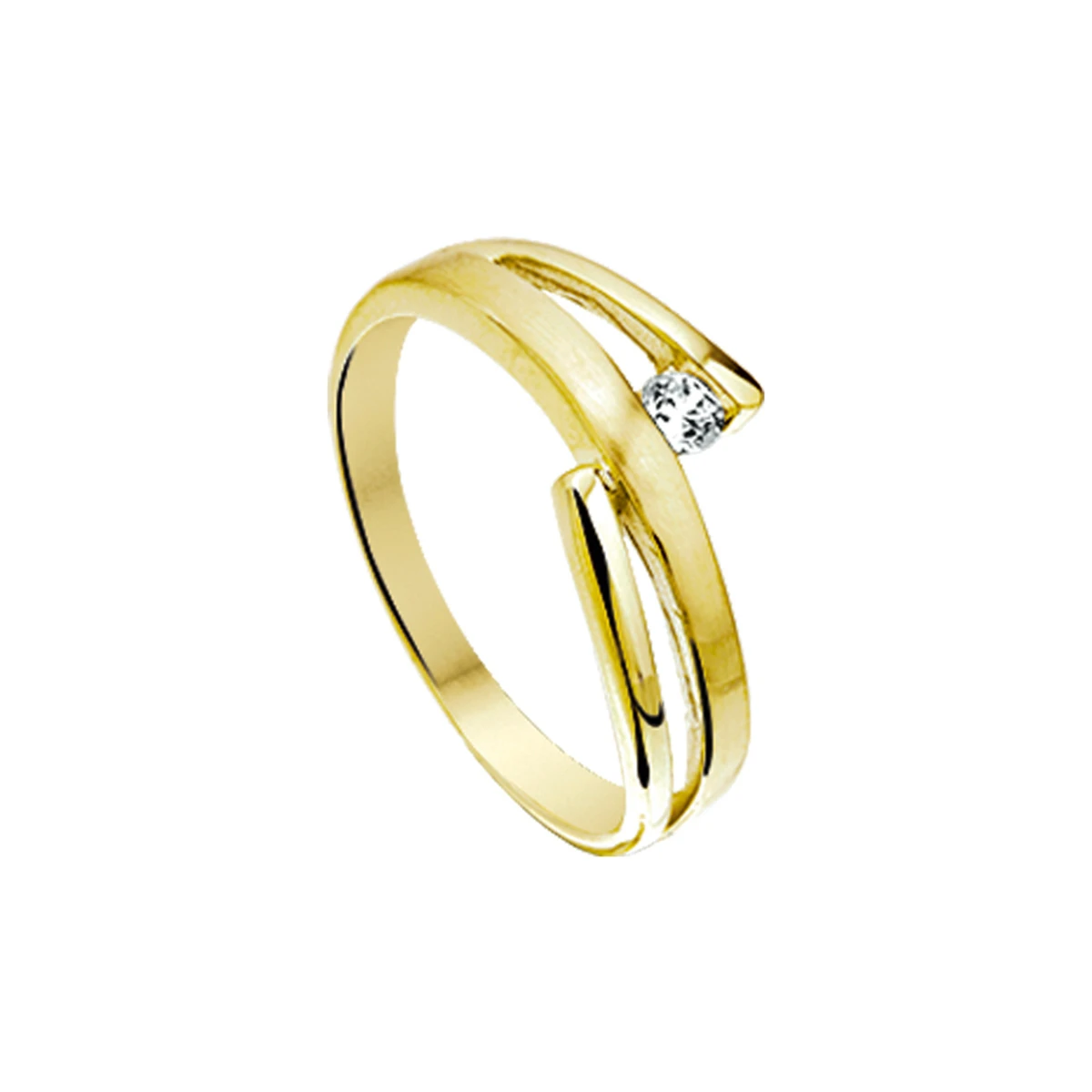 ring zirkonia poli/mat 14K geelgoud
