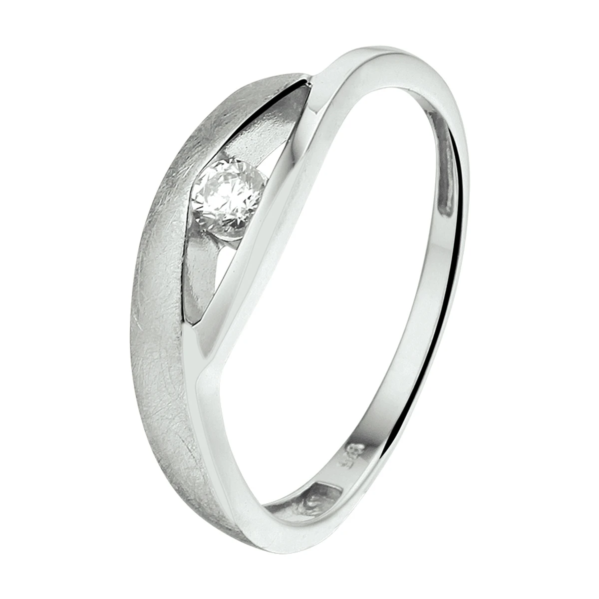 ring zirkonia poli/mat zilver gerhodineerd