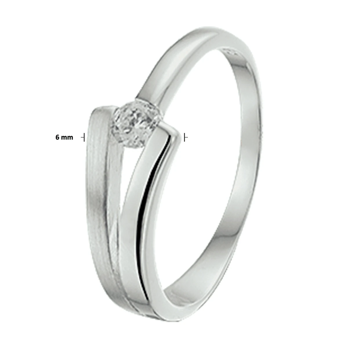 ring zirkonia poli/mat zilver gerhodineerd