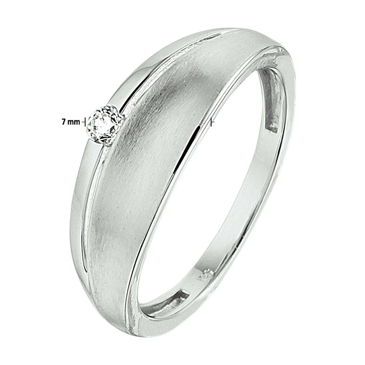 ring zirkonia poli/mat zilver gerhodineerd