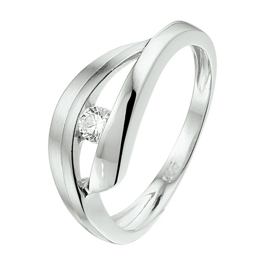 ring zirkonia poli/mat zilver gerhodineerd