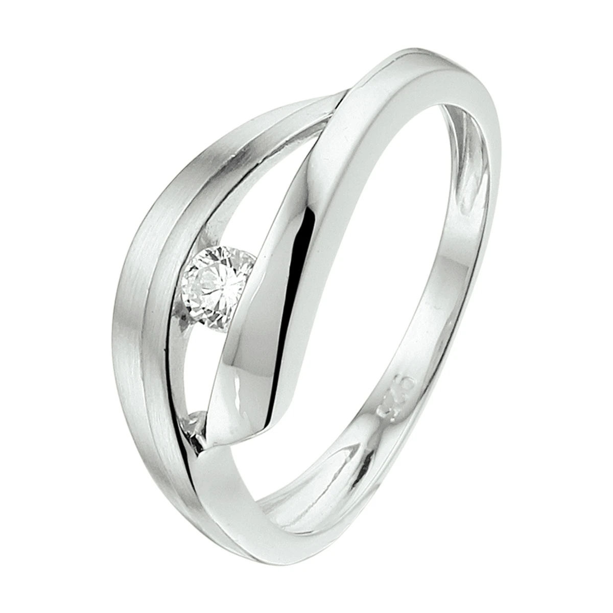 ring zirkonia poli/mat zilver gerhodineerd