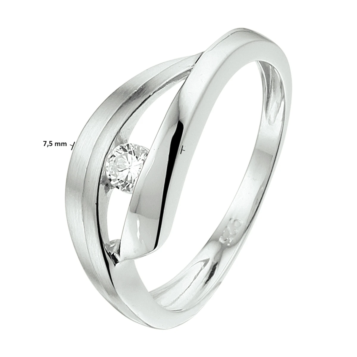ring zirkonia poli/mat zilver gerhodineerd