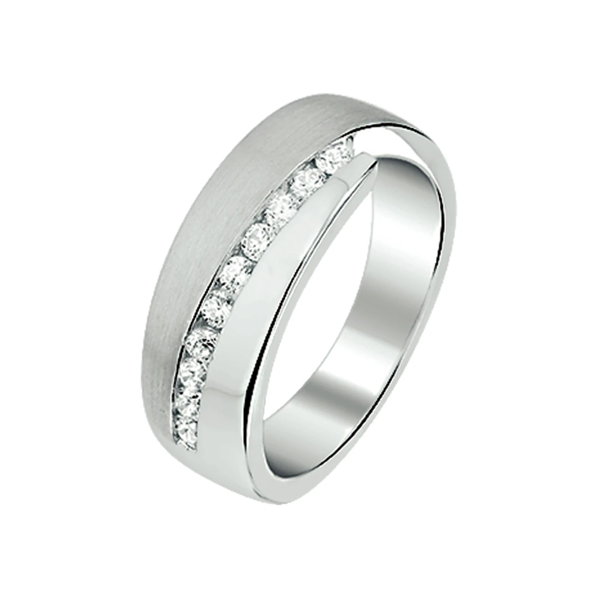 ring zirkonia poli/mat zilver gerhodineerd