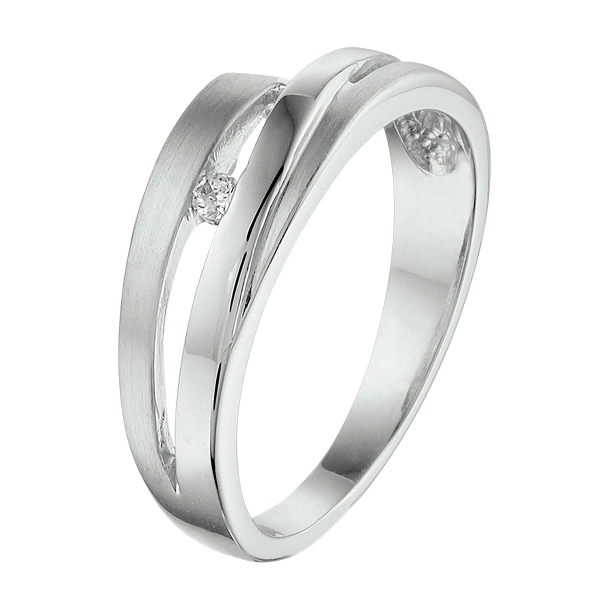 ring zirkonia poli/mat zilver gerhodineerd