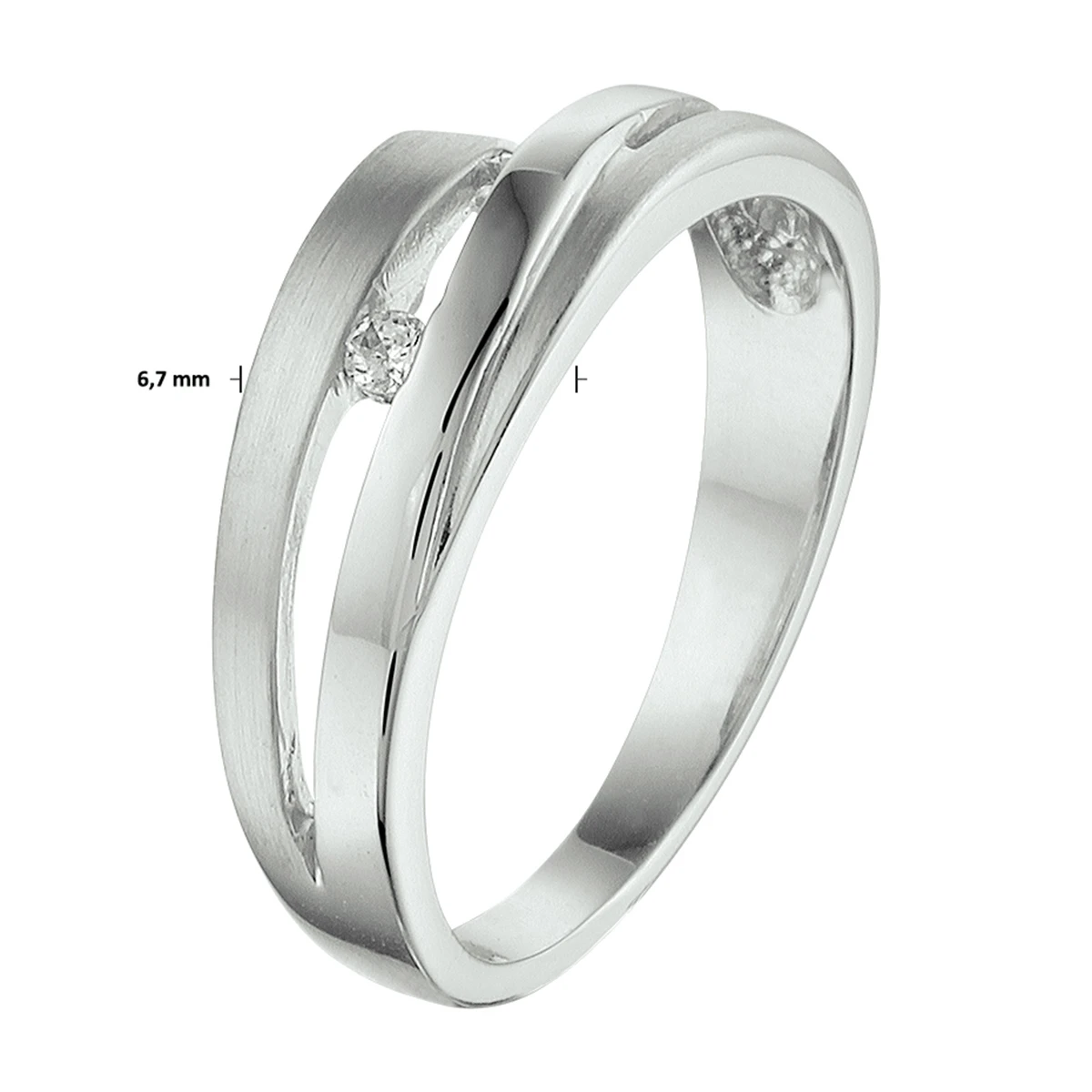 ring zirkonia poli/mat zilver gerhodineerd