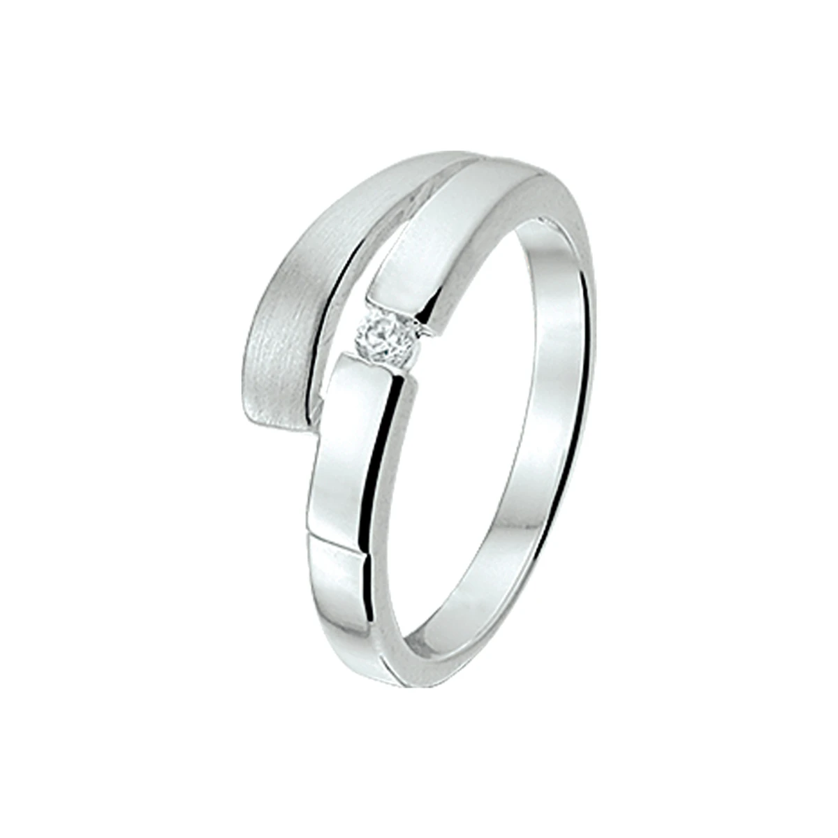 ring zirkonia poli/mat zilver gerhodineerd
