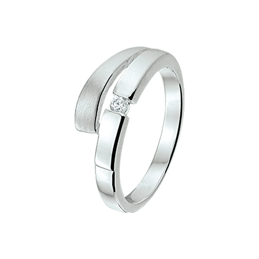 ring zirkonia poli/mat zilver gerhodineerd