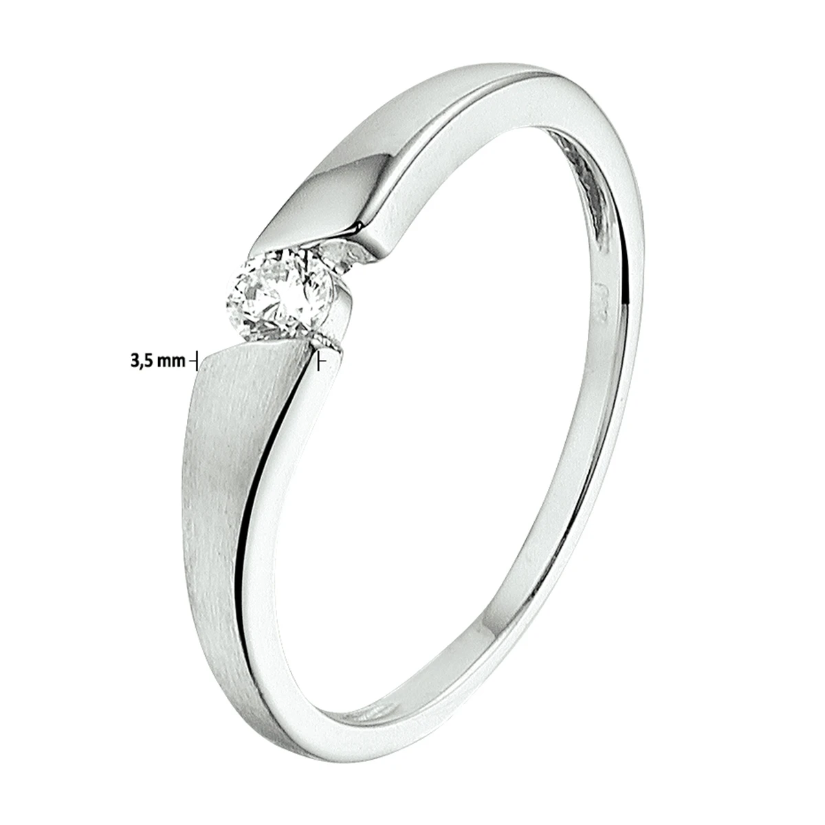 ring zirkonia poli/mat zilver gerhodineerd