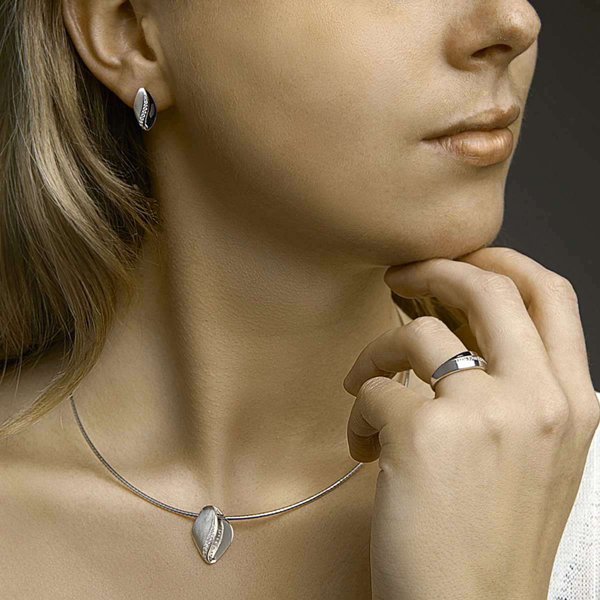 ring zirkonia poli/mat zilver gerhodineerd