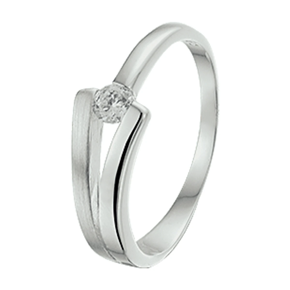 ring zirkonia poli/mat zilver gerhodineerd