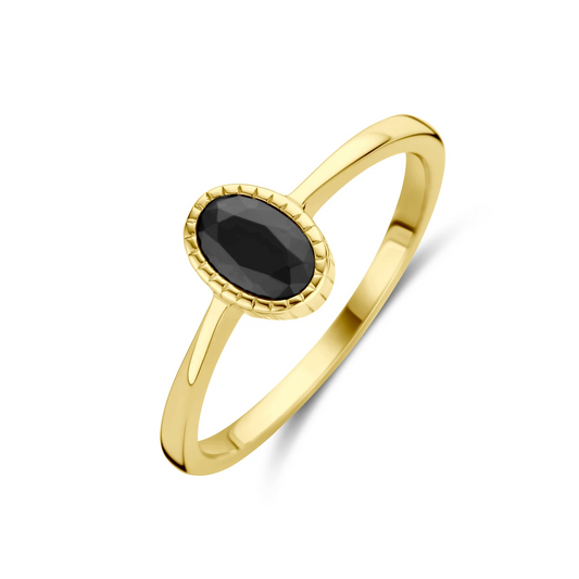 ring zwart zirkonia 14K geelgoud