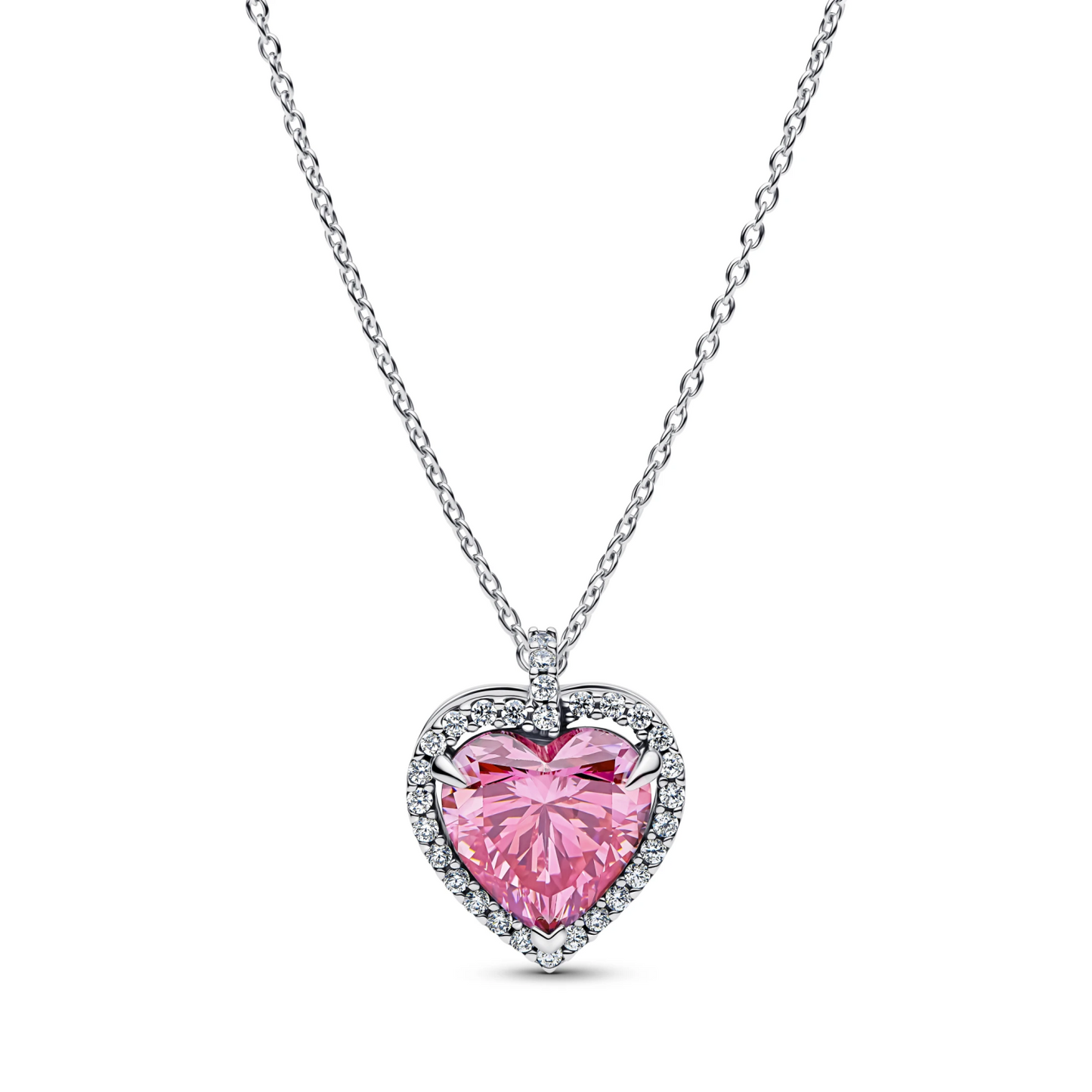 Roze Halo Hart Halsketting