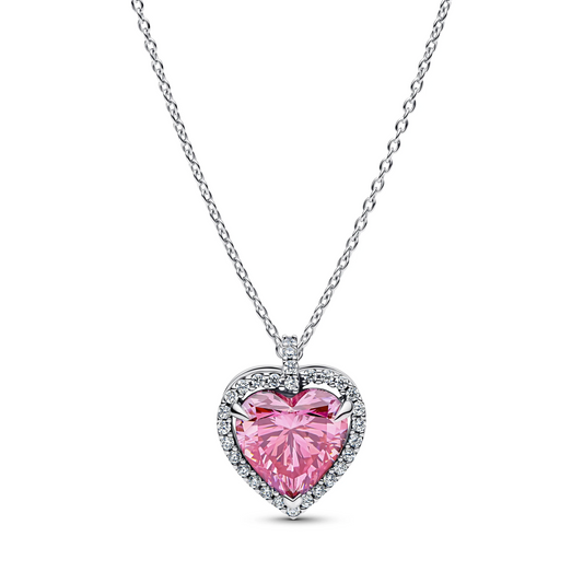 Roze Halo Hart Halsketting
