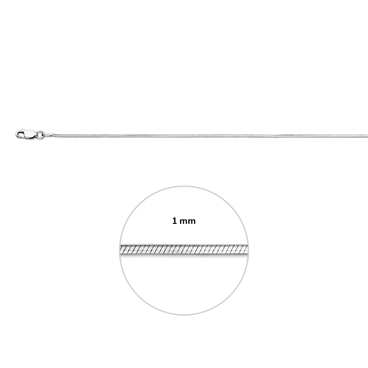 slang 8 zijdes geslepen 1,0 mm zilver gerhodineerd