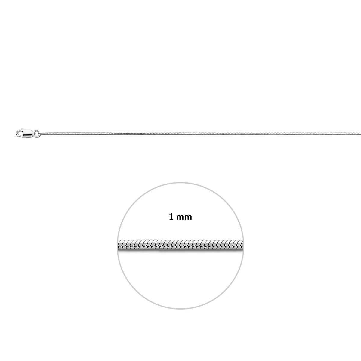 slang 8 zijdes geslepen 1,0 mm zilver wit