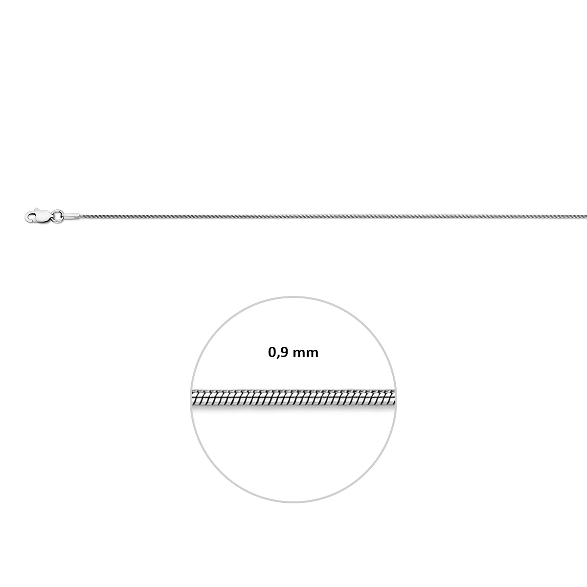 slang rond 0,9 mm zilver gerhodineerd