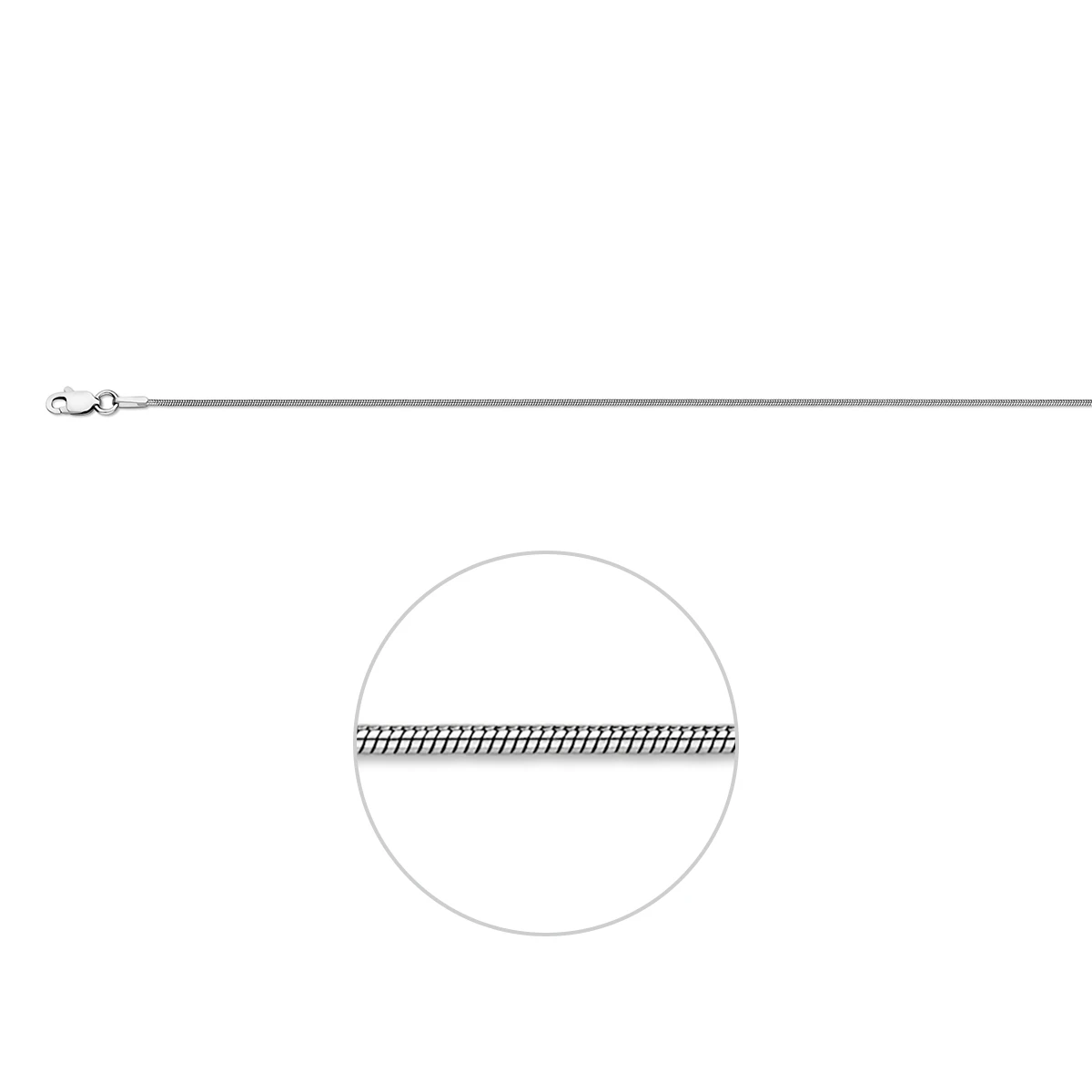 slang rond 0,9 mm zilver gerhodineerd