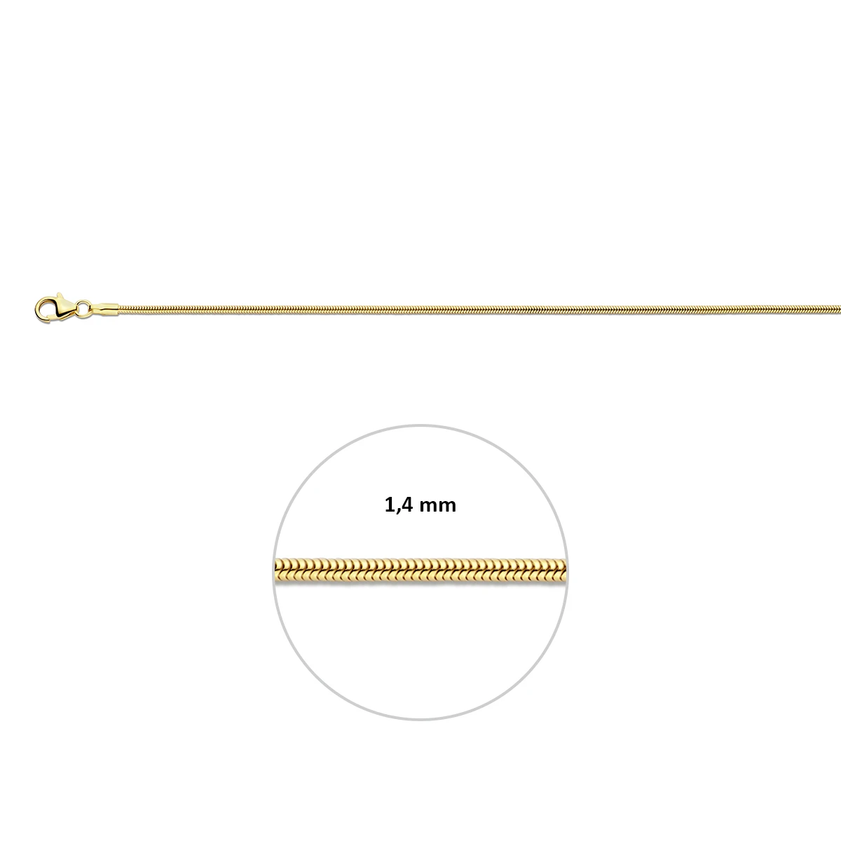 slang rond 1,4 mm 14K geelgoud