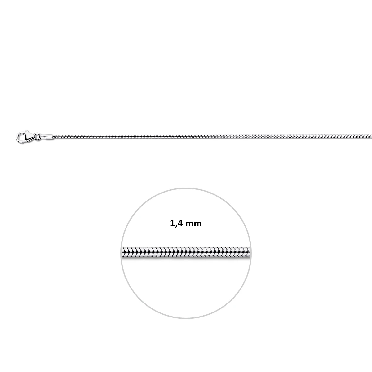 slang rond 1,4 mm 14K witgoud